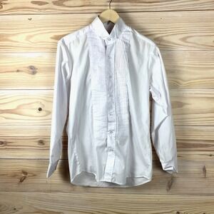 Omegatux Wing Collar Tie Dress Shirt Small 14 14 1/2 32-33 Marcella Pique Front